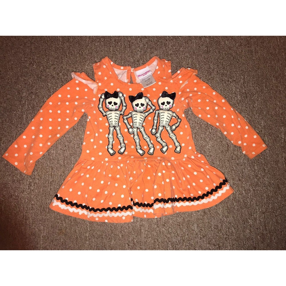 Nanette Kids Halloween Shirt Dress Ruffles Cold Shoulder Polka Dot Toddler 2T